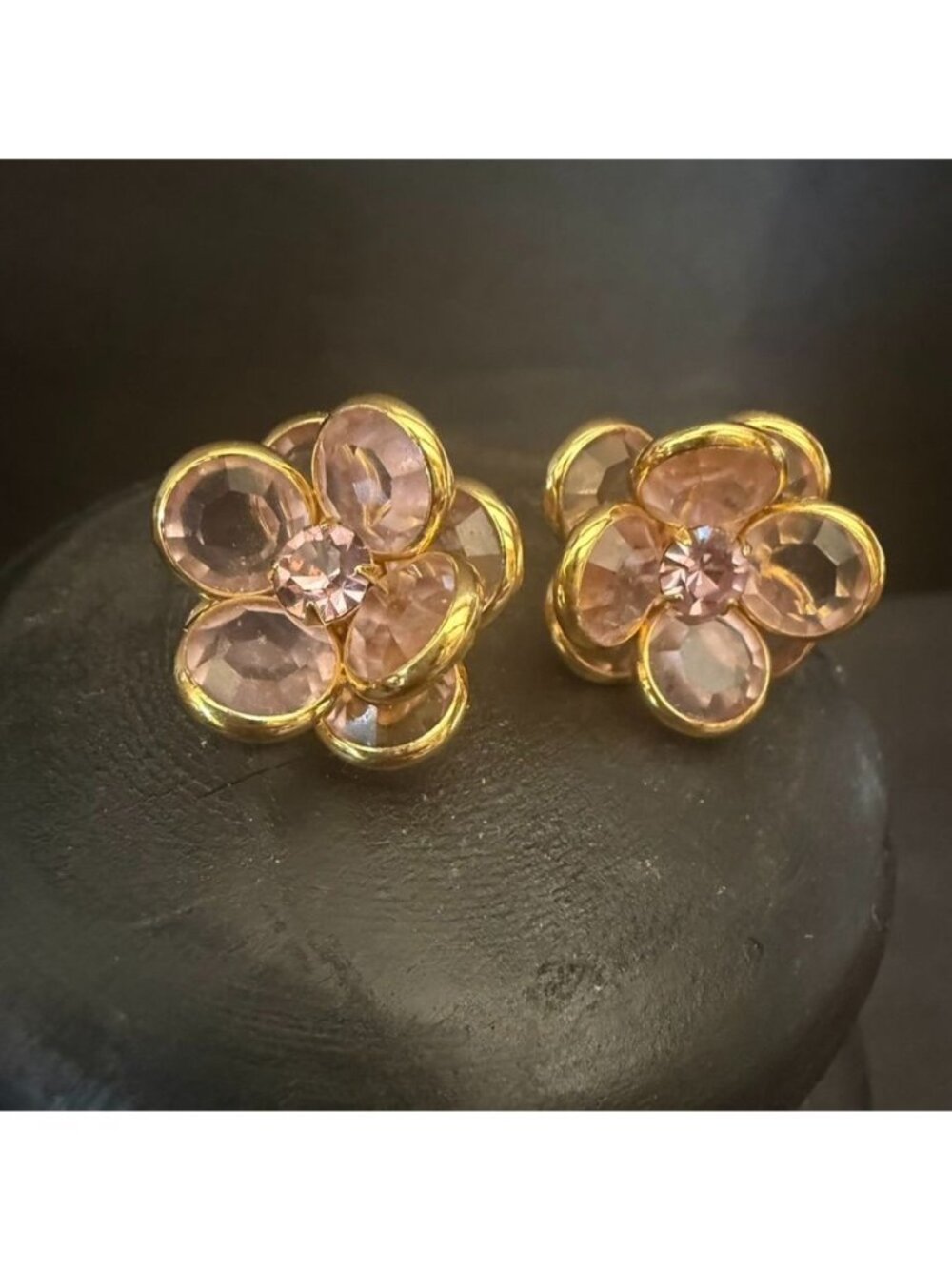 Vintage Swarovski Crystal Flower Earrings Pink Floral Cluster Post Back Elegant